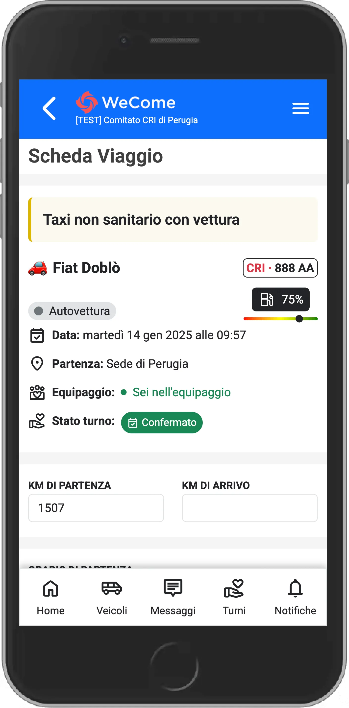 Compilazione di una scheda viaggio nell'app WeCome